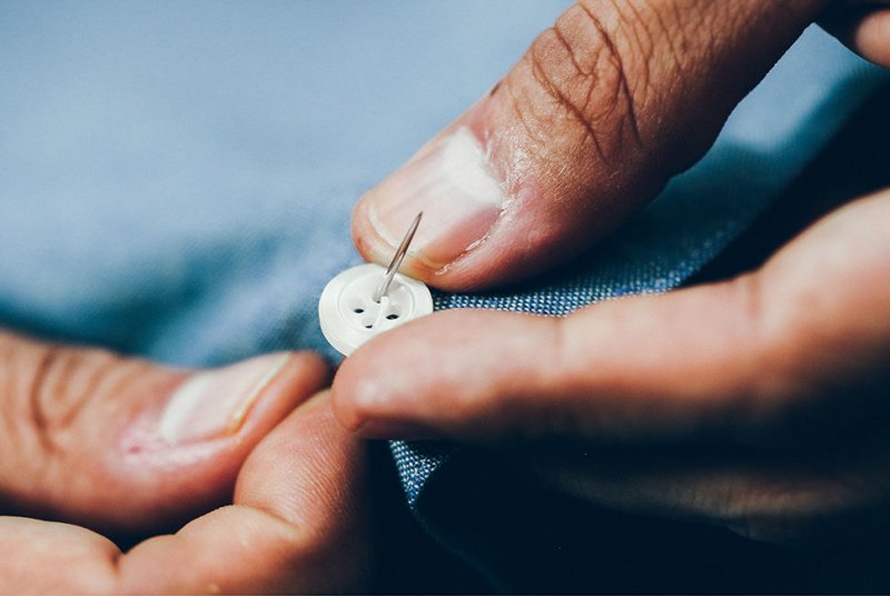 Having button. Sewn-on button on Leg